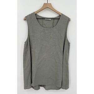 Bryn Walker Shirt Womens Medium Green Gray 100% Linen Made USA Lagenlook